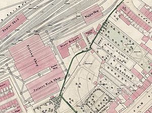 Queen Street railway works and environs, OS Town plan c.1850s
