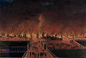 Siege of Riga, houses on fire (1812)