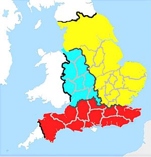 Threefold division of England circa 1115
