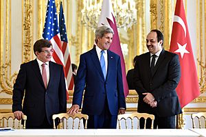 Turkish Foreign Minister Davutoğlu, U.S. Secretary Kerry and Qatari Foreign Minister Al Attiyah