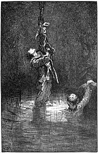 02 In the old shaft - will he be saved-Illustration by Gordon Browne for Facing Death by G A Henty