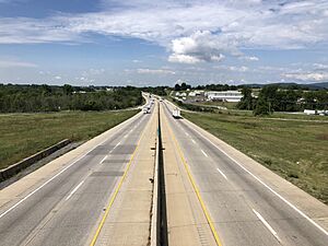2022-08-16 11 35 27 View west along Interstate 78 and U.S. Route 22 (William Penn Highway) from the overpass for Pennsylvania State Route 645 (Camp Swatara Road) in Bethel Township, Berks County, Pennsylvania