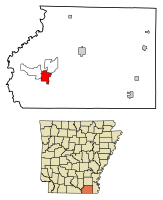 Location of Crossett in Ashley County, Arkansas.