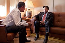Barack Obama and Willie Mays in Air Force One 2009-07-14