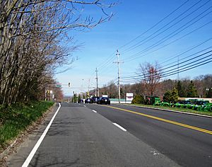 Looking north along Route 34 on Beacon Hill