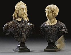 Bustos de Carlos I de Inglaterra e de Henriqueta Maria de Bourbon