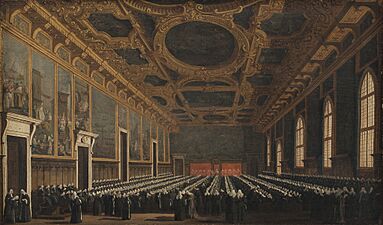 Canaletto - The Doge and Grand Council in Sala del Maggior Consiglio - KMS3898 - Statens Museum for Kunst