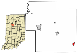 Location of Burlington in Carroll County, Indiana.