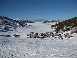 Overlooking Charlotte Pass Village in winter