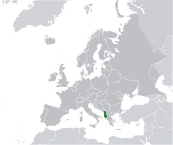 Location of  Albania  (green)on the European continent  (dark grey)  —  [Legend]