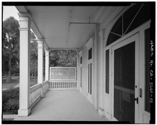 FIRST FLOOR FRONT PORCH DETAIL VIEW, FACING WEST - General Phineas Banning Residence, 401 East M Street, Wilmington, Los Angeles County, CA HABS CAL,19-WILM,2-12