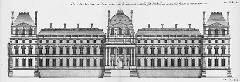 Louvre - Ancienne façade du côté de la rivière exécutée sur le dessein de Le Veau - Architecture françoise Tome4 Livre6 Pl13