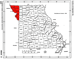 Map of Missouri highlighting the Platt Purchase