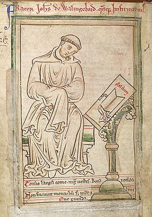Matthew Paris drawing of John of Wallingford (1255) - BL Cotton MS Julius D VII, f.42v (cropped)