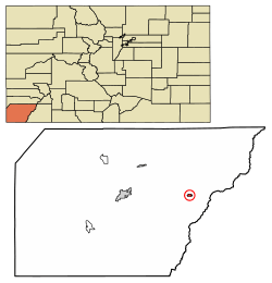 Location of Mancos in Montezuma County, Colorado.