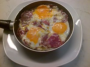 Pastirma with three eggs