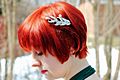 Red Pixie and a Silver Hair Comb