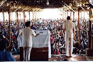 Revival crusade in Andhra Pradesh, India, Johannes Maas, American evangelist, speaking