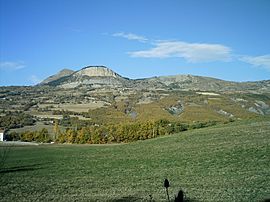 A view of La Rochette with Napoleon's Hat at 1,425 m (4,675 ft) and Puy de Manse at 1,646 m (5,400 ft)