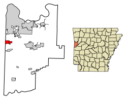 Location of Bonanza in Sebastian County, Arkansas.