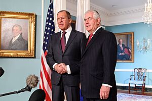 Secretary Tillerson Shakes Hands With Russian Foreign Minister Lavrov Before Their Meeting in Washington (33731169674)