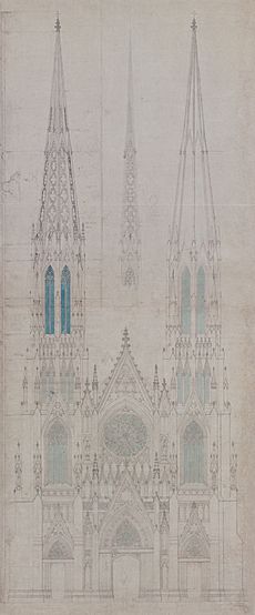 St. Patrick's Cathedral - NYC - Western Exterior Elevation Drawing - James Renwick, Architect