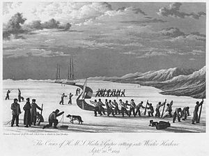 The Crews of H.M.S. Hecla & Griper Cutting Into Winter Harbour, Sept. 26th, 1819