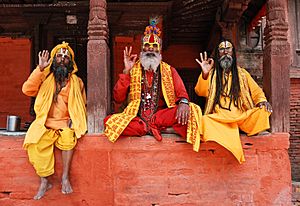 Three saddhus at Kathmandu Durbar Square