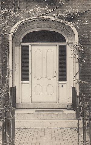 Vintage postcard of the front door of Cushing House, Newburyport, Massachusetts