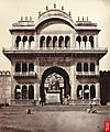 *Bindrabun -Vrindavan-. Gate of Shet Lukhmeechund's Temple; a photo by Eugene Clutterbuck Impey, 1860's