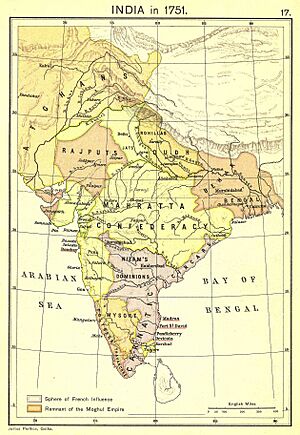 1751 map of India from "Historical Atlas of India", by Charles Joppen
