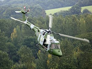 A Lynx Mk 7 of the Army Air Corps (AAC) is shown flying over Bramley Training area near Basingstoke. MOD 45148297.jpg