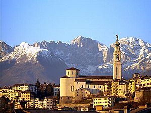 The city of Belluno with the Schiara mountain