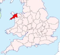 Caernarfonshire shown within England and Wales