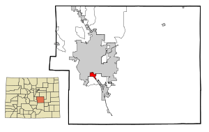 Location of the Stratmoor CDP in El Paso County, Colorado