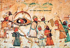 Head of Guru Tegh Bahadar is brought to Anandpur by Sikhs