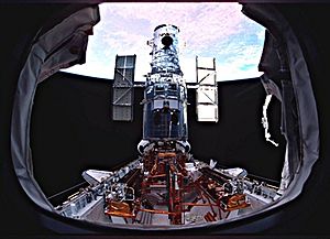 Hubble on the payload bay just prior to being released by the STS-109 crew