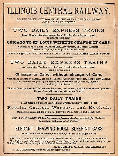 Illinois Central Railway Ad 1870