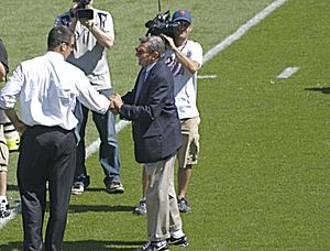 Joe Paterno wishes good luck to opponent