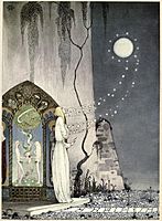 Kay Nielsen - East of the sun and west of the moon - The lassie and her godmother - She coud not help setting the door a lttle ajar