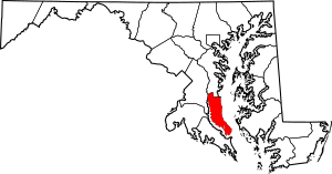 Map of Maryland highlighting Calvert County