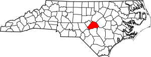 Map of North Carolina highlighting Harnett County