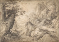 Matthijs Bril - A Mountainous River Landscape with a Hermit and a Chapelf