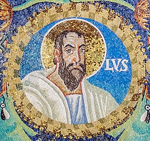 Paul the Apostle. Detail of the mosaic in the Basilica of San Vitale. Ravena, Italy