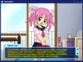 A cartoon girl in a sailor outfit stands in front of a window. The lower-third screen is covered by a translucent dialogue box.