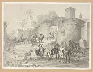 Siege of the fort at Baduwal (Baddowal Fort) in Ludhiana. Lithograph after an original sketch by Prince Waldemar of Prussia and published in 'In Memory of the Travels of Prince Waldemar of Prussia to India 1844-1846' (Vol.II).jpg
