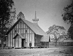 StateLibQld 1 115588 Early wooden St Andrew's Church at Lutwyche in 1888