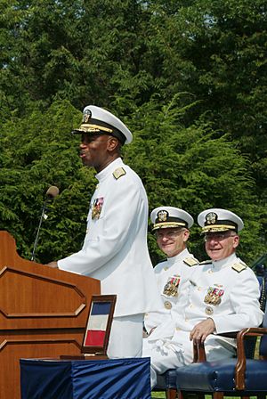 US Navy 030815-N-2383B-135 Rear Adm. Barry C. Black, Chief of Navy Chaplains makes his remarks after receiving the Navy Distinguished Service Medal