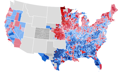 1876 United States presidential election results map by county