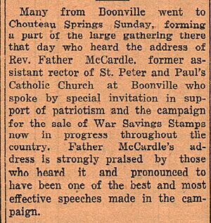 1917ish Bunceton Eagle Tribune Fr McCardle patriotic speech at Chouteau Springs